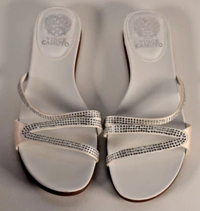 Vince Camuto Crystal Satin Sandal VC ELOUISA Pure White Rhinestone - Picture 1 of 5