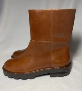 Vince Camuto Telvanni Boots Faux Fur Lined Warm Caramel Leather Block Lug 9M/40 - Picture 1 of 12