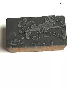 Comic Football Player Printer's Letterpress Type Block - Picture 1 of 5