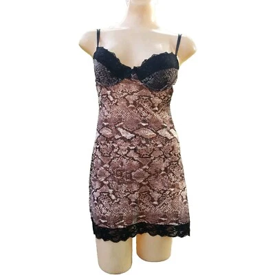 NWT Kensie 2 Pcs Baby Doll Lingerie Black Faux Snakeskin w/thong S - Image 1 of 4