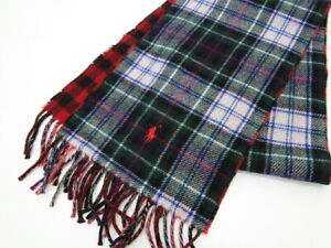Polo Ralph Lauren 2-Face Wool Nylon Blend Scarf Plaid - made in Italy