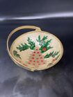 Vintage Enamel Cloisonne Christmas Tree Holly Brass Trinket Bowl Candy Dish