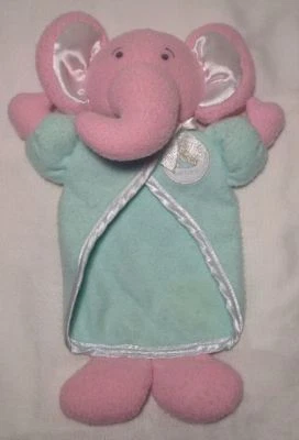 Vtg Carters Pink Elephant Baby Security Blanket Lovey Plush Green Robe Rattle - Image 1 of 4