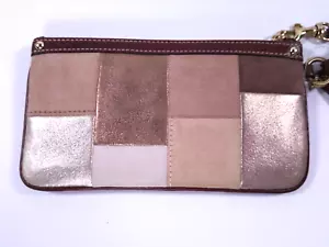 Authentic Coach Wallet/Purse Suede Patchwork Wristlet Multi Color Brown 7" - Picture 1 of 4