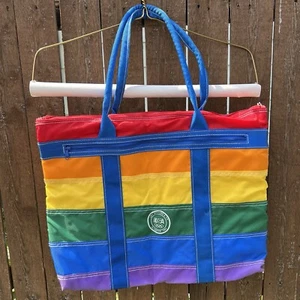 VTG Levi Strauss Purse Rainbow Stripes 1984 USA Olympics Nylon Zip Tote 18”x14” - Picture 1 of 13