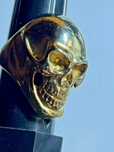 Huge Gold Tone Brass Skull Ring Biker Men's Gothic - Size 14.5 - Picture 1 of 4