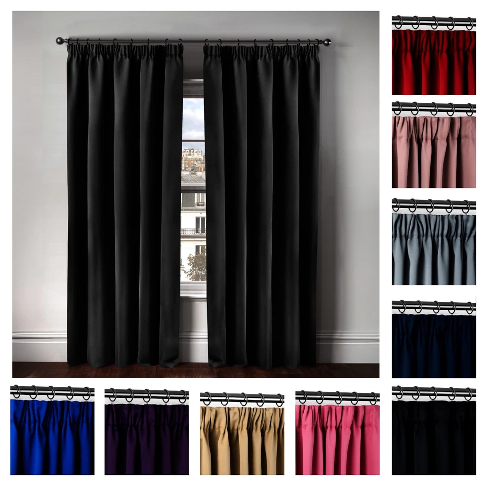 Thermal Thick Blackout Curtains 2 Panels Pencil Pleat Curtains Cali - Image 1 of 1