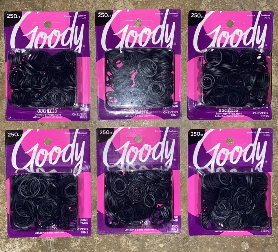 Corbata de cabello Goody Ouchless para mujer polielástica 250 unidades negra estuche de cabello fino de 72 Foto 1 de 4