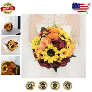 Elegant Sunflower Bridal Bouquet with Lace and Burlap, 9"D - Indoor/Outdoor Use - Picture 1 of 7