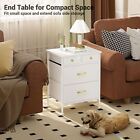 Night Stand End Table with 4 Fabric Drawers for Bedroom, Leather Finish, Wooden