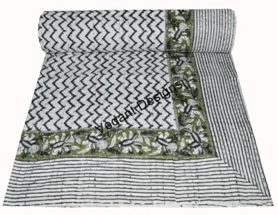 COLCHA INDIA VINTAGE REINA KANTHA ALGODÓN ESTAMPADO FLORAL JAIPUR RAZAI Foto 1 de 4