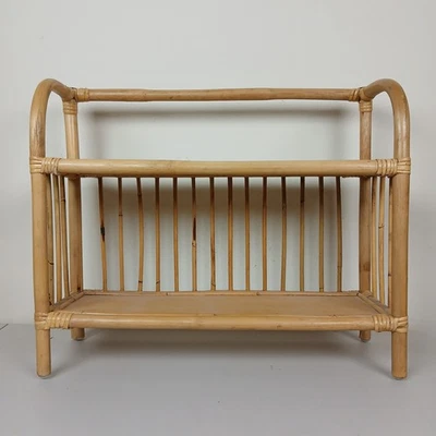 Estantería de ratán y bambú con 2 estantes decoración retro boho costera Foto 1 de 4