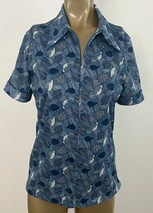 Camicia donna vintage Sears 16 stampa foglia blu top 1/4 zip discoteca colletto pugnale - Foto 1 di 8