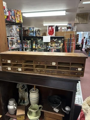 Early 20th c Wooden Watchmakers Cabinet with 21 Slots For Drawers Has Vials - Image 1 of 4