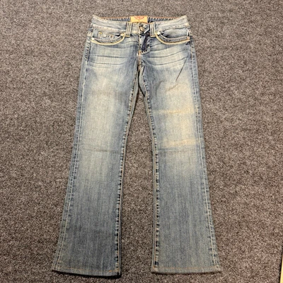 Pantalones de mezclilla de tiro bajo con bolsillos traseros bordados premium Guess de colección años 80-90 talla 28 Foto 1 de 4