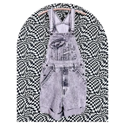 VTG 80s Unisex Black Acid Wash Denim Cargo Overall Shorts Sz L XL - Image 1 of 4