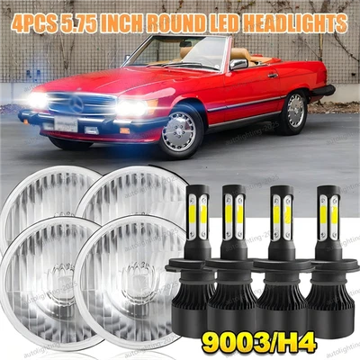 Fit Mercedes-Benz 380SL 450SL 560SL 4PCS 5.75" Round LED Headlights Hi/Lo Beam - Image 1 of 4