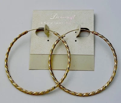 DaneCraft 24KT Gold Over 925 Sterling Endless Twist Hoop Pierced Earrings - Image 1 of 4