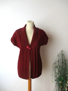 Homberg Mode Damen Strick Weste Gr. 40 rot Zopfmuster Schalkragen wie neu - Bild 1 von 7