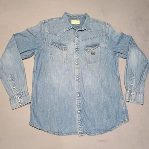 Camicia Denim & Supply Ralph Lauren uomo XL blu denim western perla a scatto - Foto 1 di 9