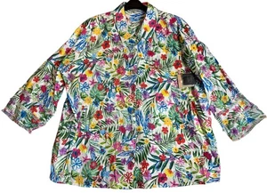 John Mark Women's Plus 2X Floral Linen Tunic 3/4 Sleeve Multicolor NWT $129 - Picture 1 of 14