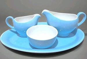 Vintage Alfred Meakin Celeste Blue Set of Jugs & Sugar Bowl w. Tray milk & cream - Picture 1 of 11