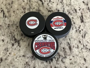 Montreal Canadiens (3) Vintage Team Logo Official Licensed NHL Pucks - Picture 1 of 2