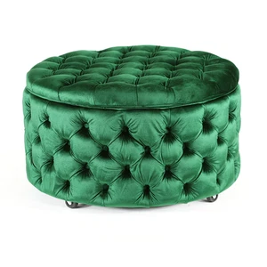 Round Velvet Storage Ottoman Blanket Box Foot Stool Large 75cm Emerald Emma - Picture 1 of 9