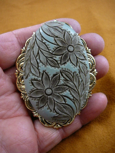 (CL81-5) Simple Flores Verde Gris Flor Ovalado CAMEO Pin Colgante Joyería Jardín Foto 1 de 1