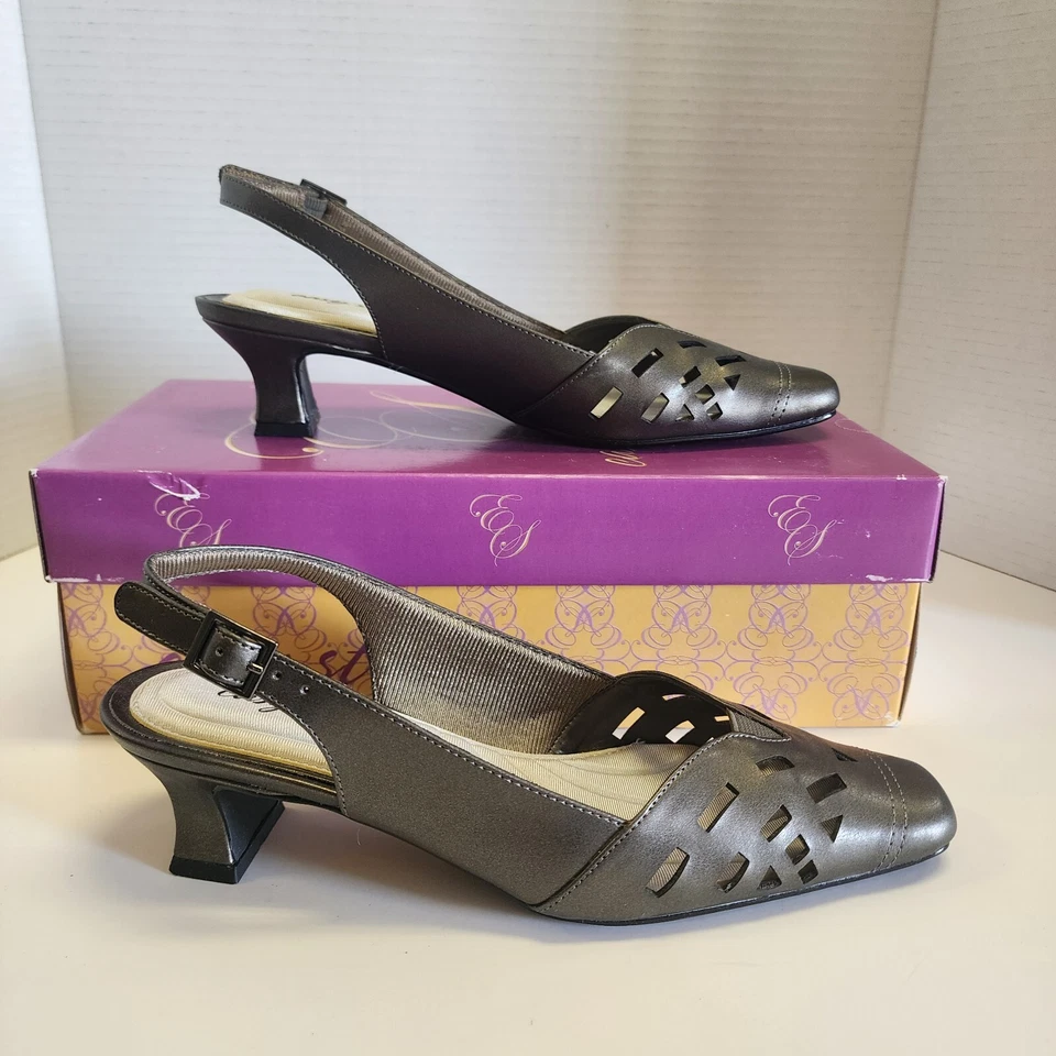 Easy Street Vintage Salto Gatinho 7.5N Estanho Cinza Estanho Estilingue Escritório Evento de Casamento - Imagem 1 de 4