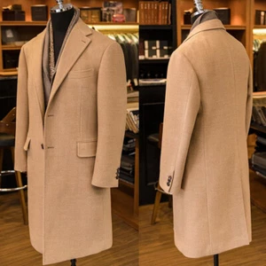 Camel Woolen Men's Long Overcoats Modern Formal Casual Winter Outdoor Warm Wear - Picture 1 of 6