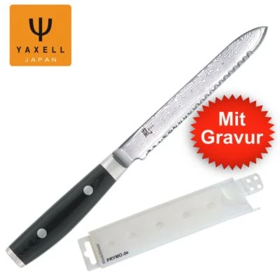Mit Gravur- Yaxell RAN 69 Tomaten- Brötchenmesser 14cm + PRYMO.de® Klingenschutz - Bild 1 von 4