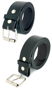 Mens Womens 1.5' Width Plain Leather Belt Snap On Silver Buckle 4 Color 4 Size - Picture 1 of 5