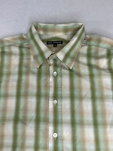 Marks & Spencer Autograph Mens SS Button Up Shirt Size XL Green Plaid - Picture 1 of 8