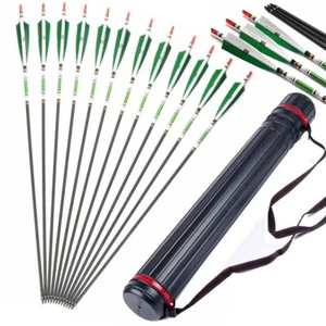 12Pcs 30'' Archery Carbon Arrows Spine 500 OD 7.8mm 5" Turkey Feathers / Quiver - Picture 1 of 15