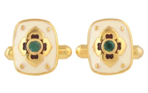Gemelos Art Deco enchapados en oro de 14 K esmeralda - Imagen 1 de 5