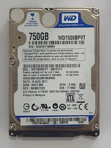 WD7500BPVT-80HXZT3, DCM: HVCTJBN, AUG 2011, Western Digital 750Gb 2.5" Sata HDD - Picture 1 of 2