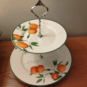 2 TIER CAKE STAND *ORANGE GROVE* BONE CHINA BY PREMIER. - Picture 1 of 6