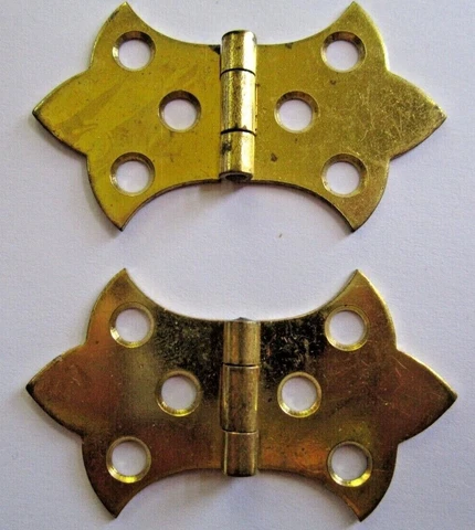 2 VINTAGE NOS SMALL SOLID BRASS 1 1/4" x 2 1/4" JEWELRY BOX BUTTERFLY HINGES Cover