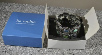 Pulsera elástica Lia Sophia Pool Party tono plateado azul verde firmada rara Foto 1 de 4