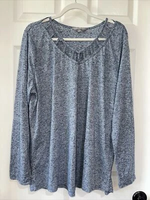 Harmony Balance Women's 2X Linen Blend Top Cutout Neckline Blue Heathered EUC - Image 1 of 4