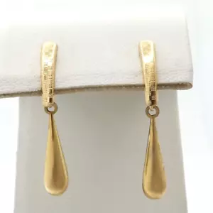 14k Gold Teardrop Dangle Earrings Checkerboard - Picture 1 of 6