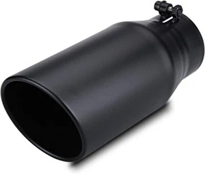 Exhaust Tip 3.5" Inlet 5" Outlet 12" Long, Bolt On, Angle Cut, Steel, Black Coat - Picture 1 of 6