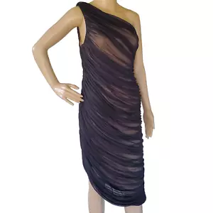 NY&C Dress Women's Size XL Body Con Stretch Asymmetrical One Shoulder Black Midi - Picture 1 of 14