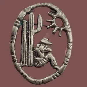 Vintage Mexico 900 Silver Saguaro Cactus Man Cowboy Siesta Western Pin Brooch B5 - Picture 1 of 4