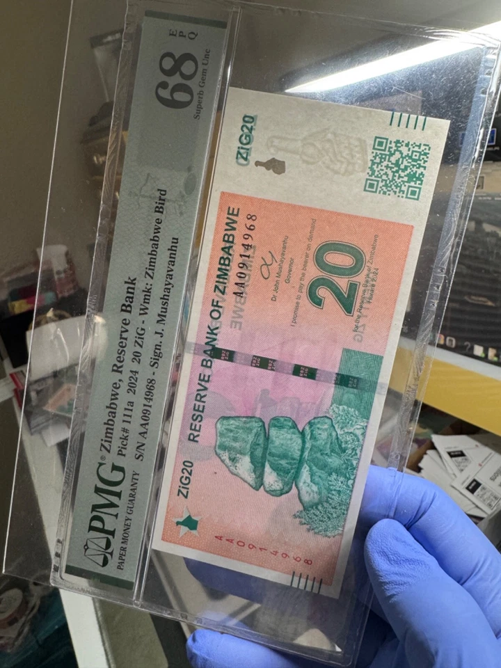 Zimbabwe Currency, 20 Zig GOLD Backed Banknote, SUPERB GEM UNC, QR Code, EPQ 68 - Image 1 of 4