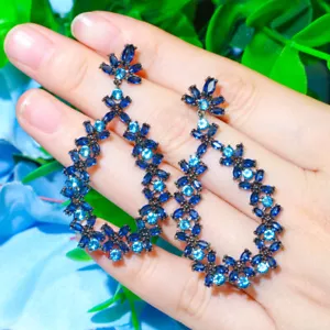Pendientes colgantes largos colgantes de gota colgante largo joyería enchapados en oro negro azul para novia - Imagen 1 de 8