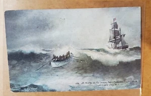 Divided-Back ROWBOAT IN ROUGH WATERS SEEN FROM BOARDWALK Atlantic City NJ hp8915 - Picture 1 of 7