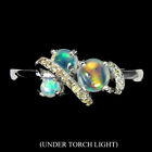 Unheated Round Fire Opal 5mm Sapphire Diamond Cut 925 Sterling Silver Ring 9