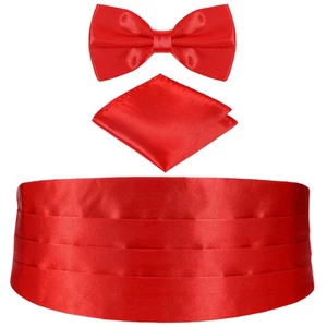 Satin Fliege & Kummerbund Set mit passendem Einstecktuch für Herren - Bild 1 von 12